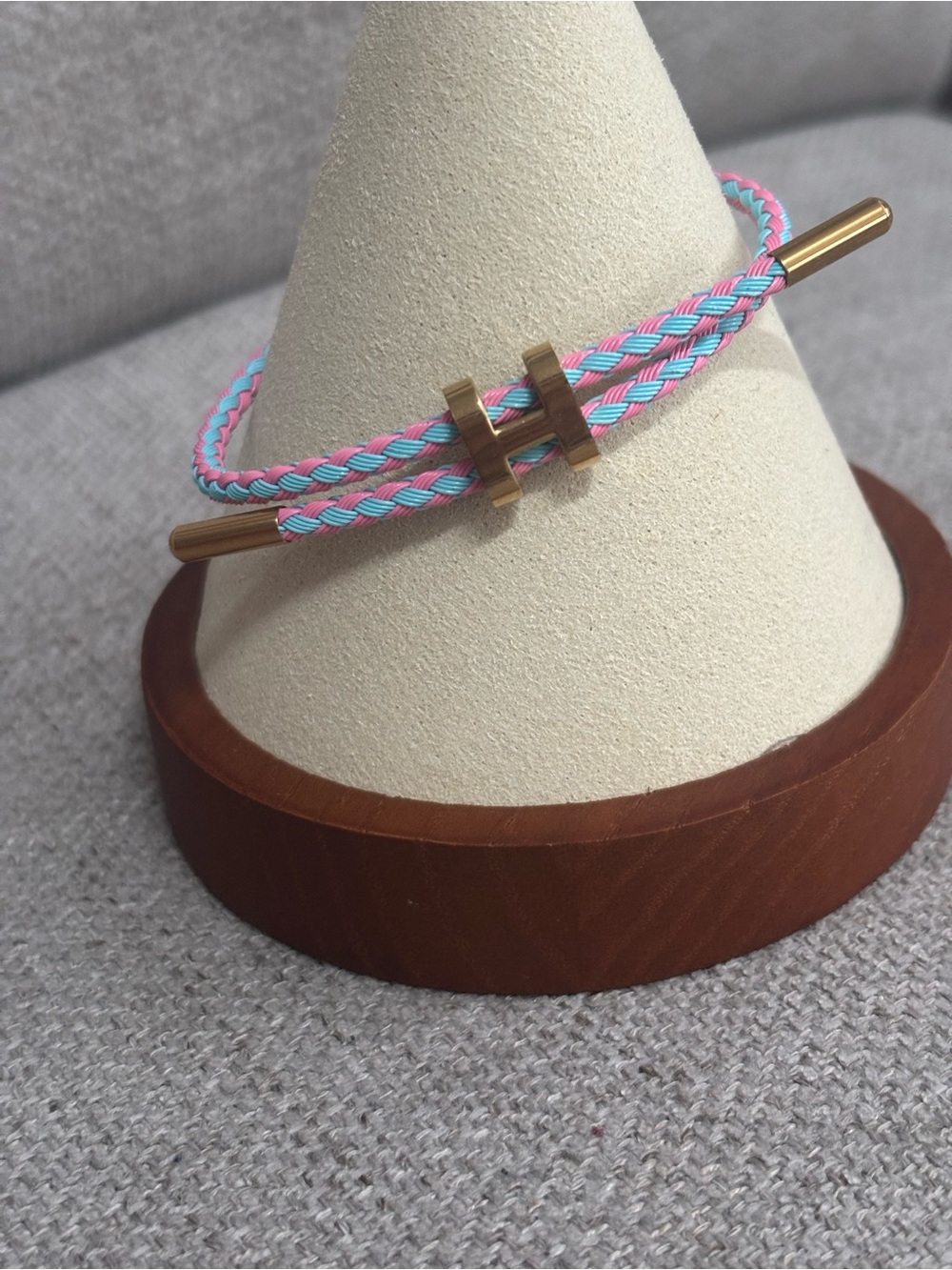 Two tone Braided Cord Bracelet with Gold H Accent